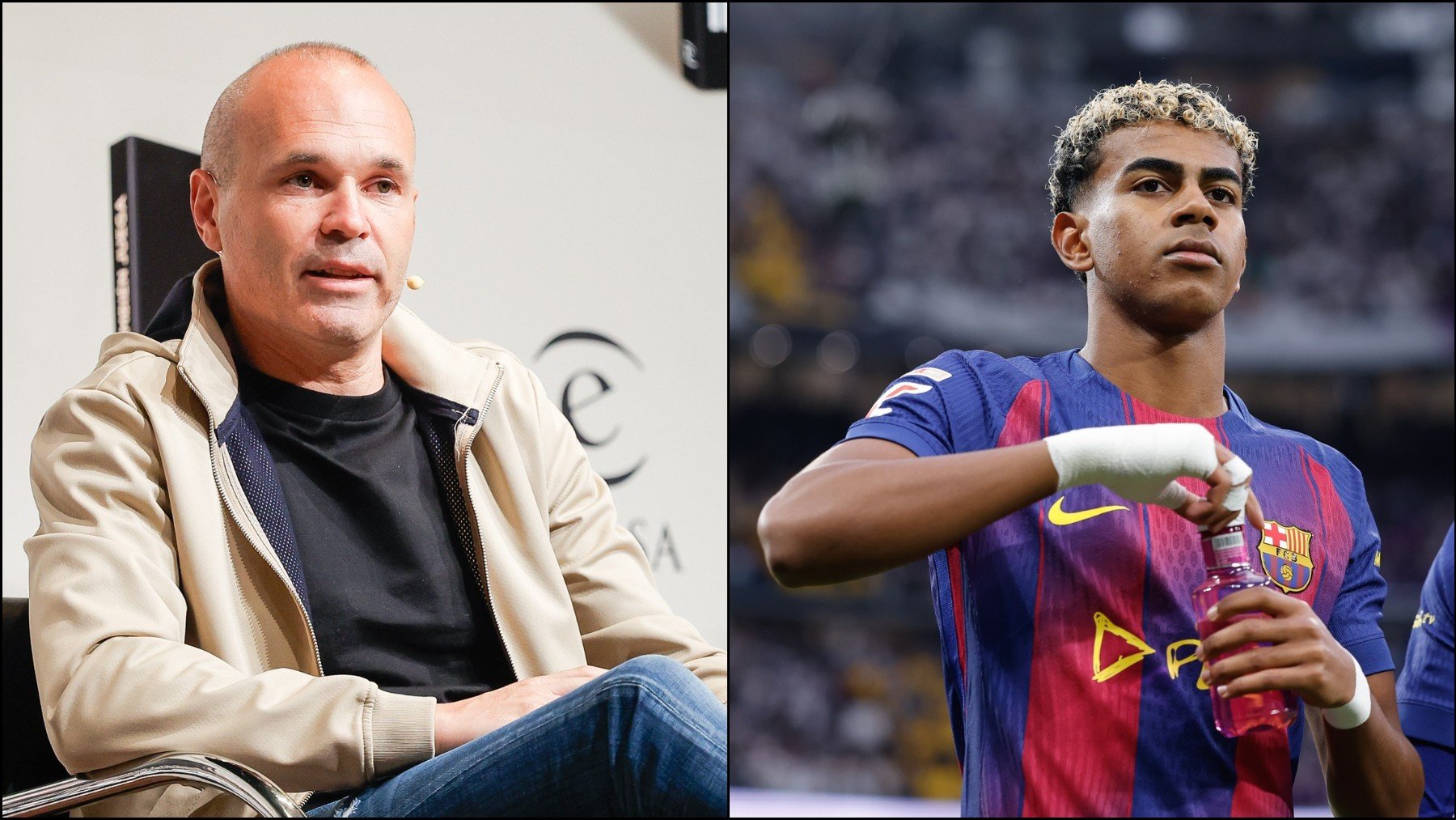 Iniesta defiende a Lamine Yamal. (Europa Press)