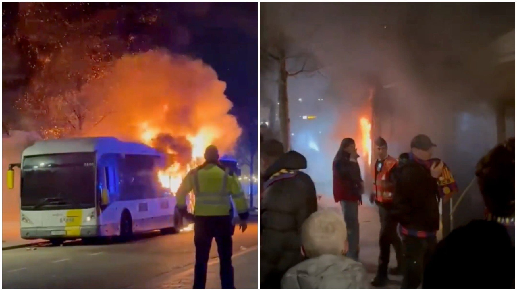 Sale ardiendo un autobús que trasladaba aficionados del Barcelona en Brujas