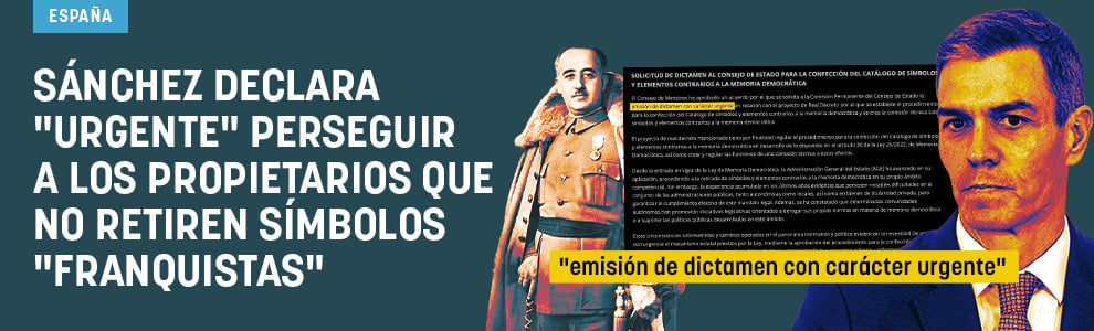 Sánchez declara urgente perseguir a los propietarios que no retiren símbolos franquistas