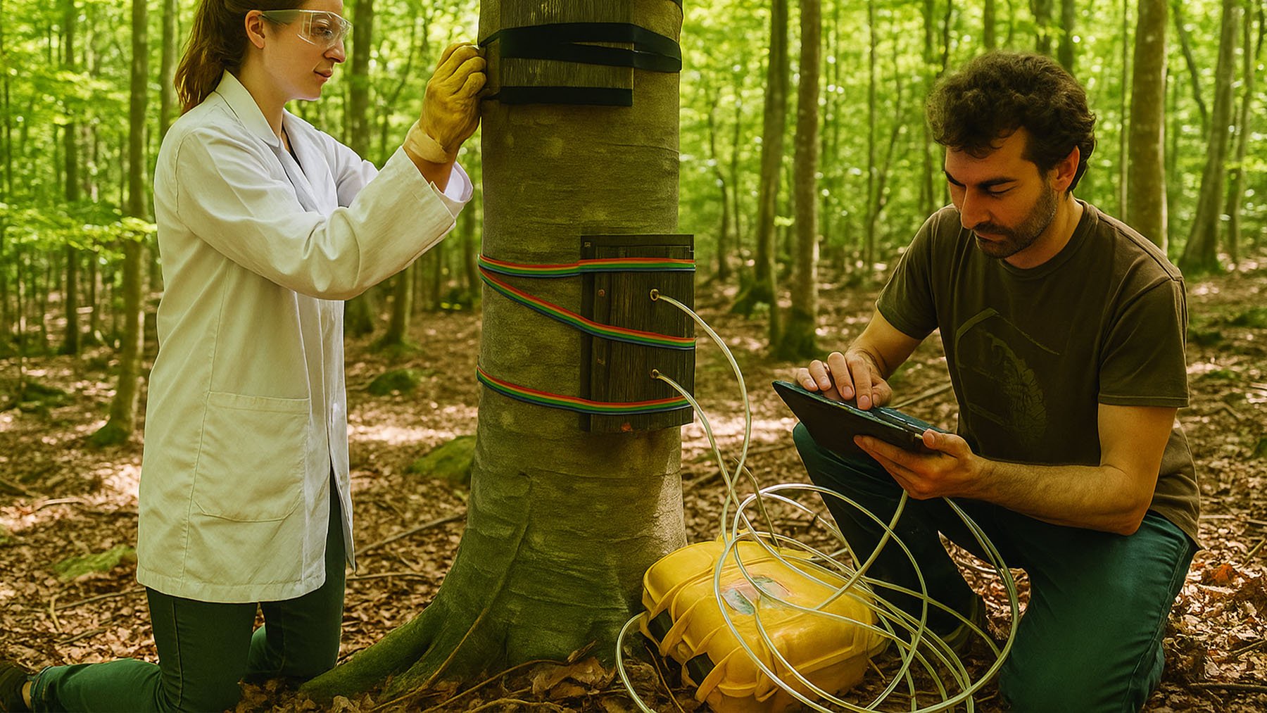 Científicos estudiando un árbol. Foto: ilustración propia.