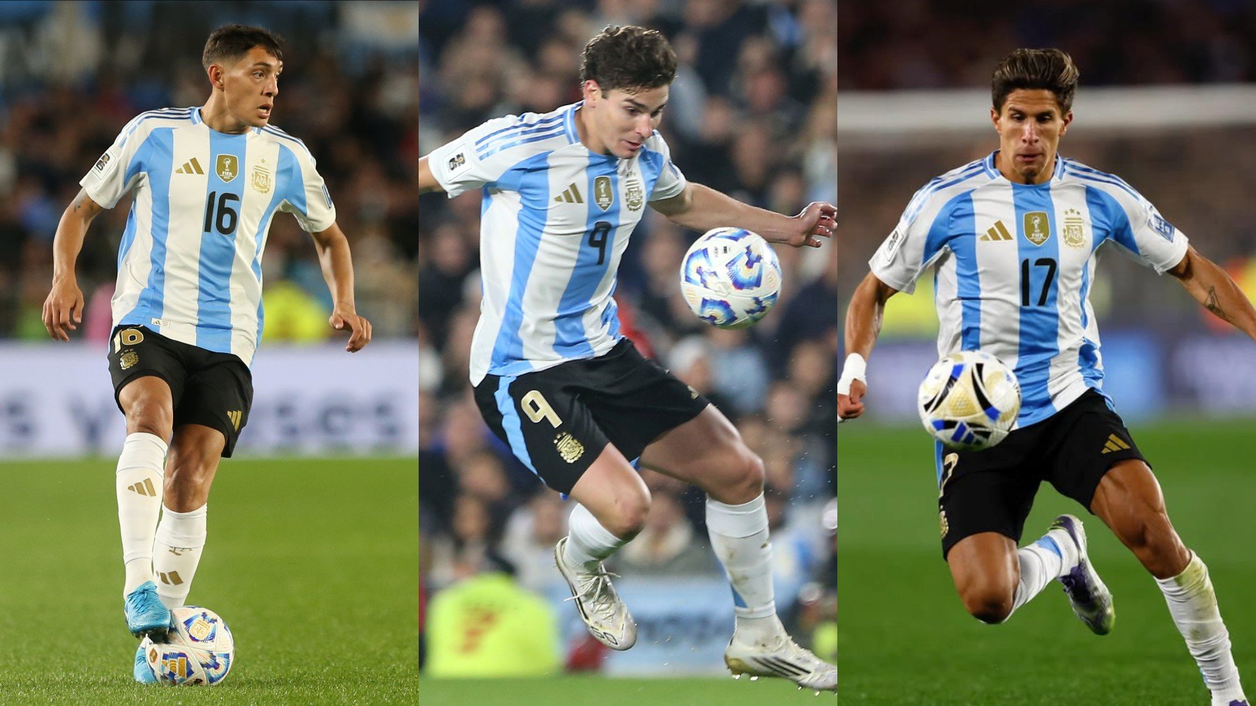 Nahuel Molina, Julián Álvarez y Giuliano Simeone con Argentina.