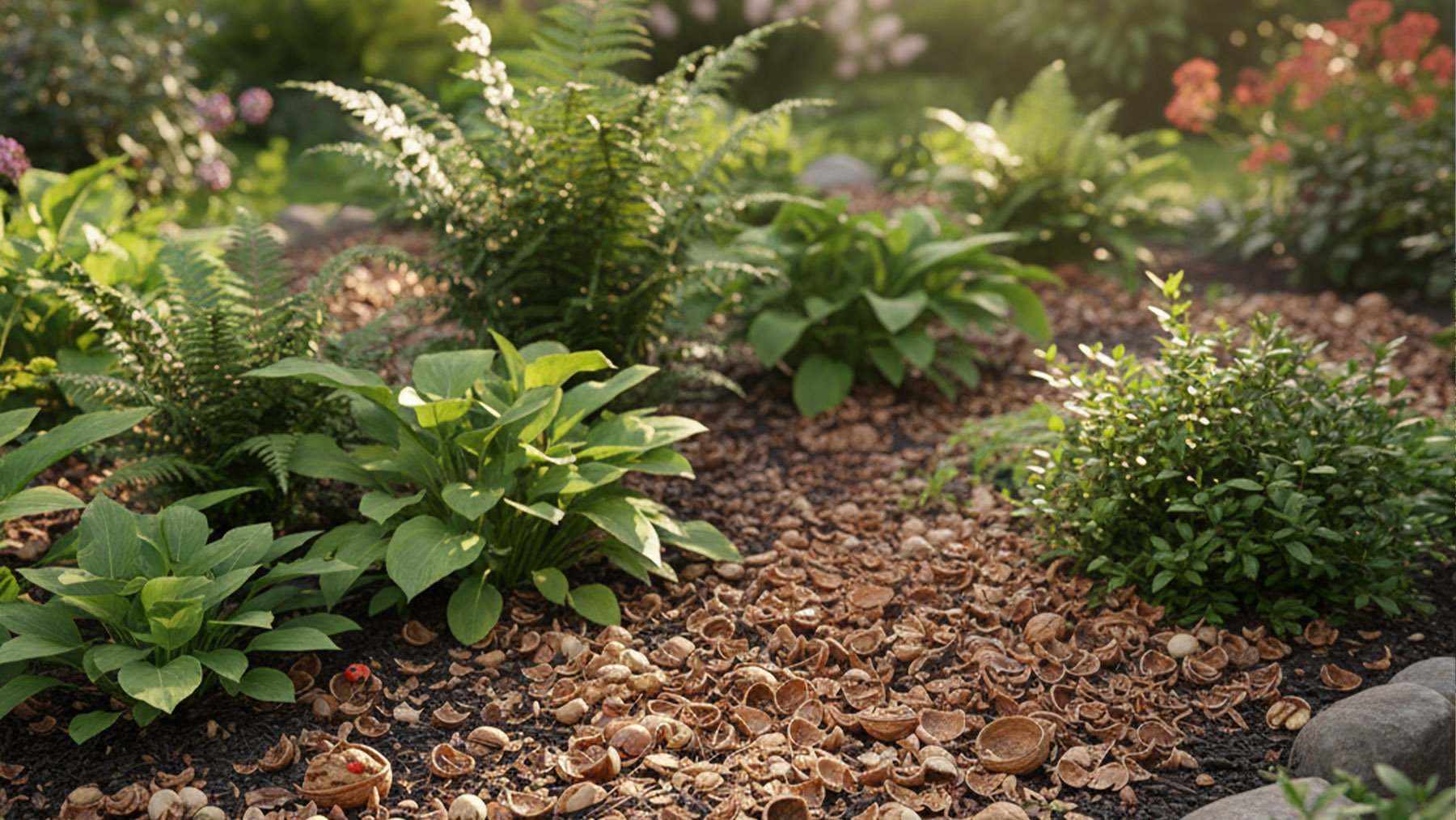 Cáscaras de frutos secos esparcidas. Foto: ilustración propia.