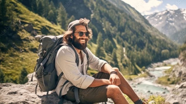 Un hombre haciendo senderismo