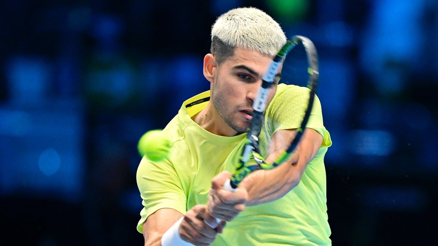 Carlos Alcaraz, en un partido de las ATP Finals. (EFE)