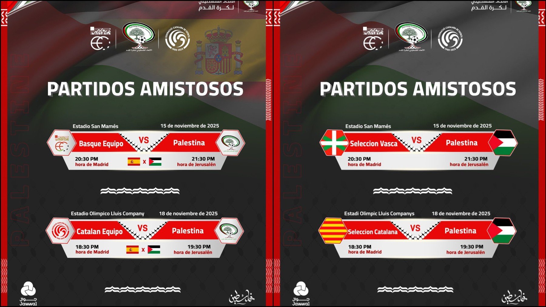 Palestina cede ante Cataluña y País Vasco y borra la bandera de España de la promoción de sus amistosos