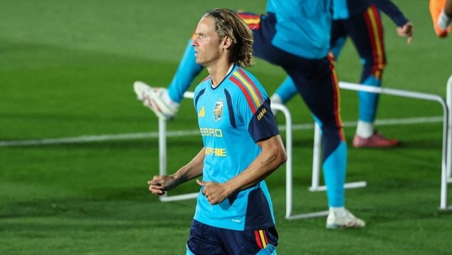 Marcos Llorente, en un entrenamiento con España. (Europa Press)