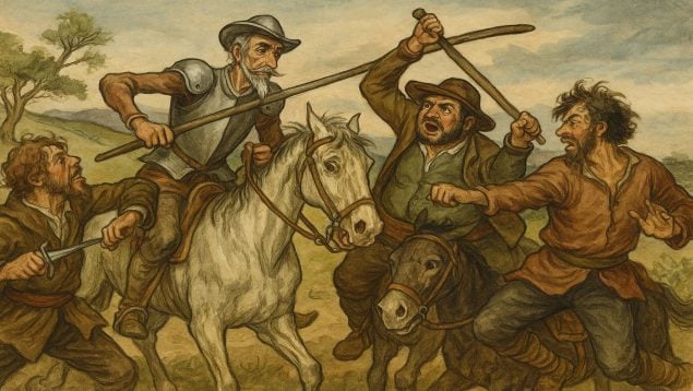 El refrán más amenazante de El Quijote, refrán de Sancho Panza para consolar a don Quijote, refranes agresivos en El Quijote, expresiones populares literatura de Miguel de Cervantes.