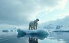 Oso polar atrapado en un trozo de hielo mientras los glaciares se derriten. Generado por IA.