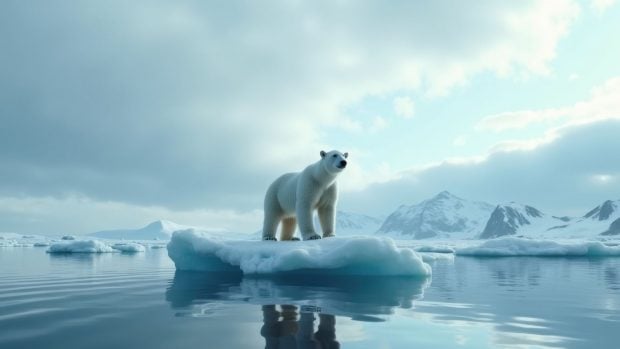 Oso polar atrapado en un trozo de hielo mientras los glaciares se derriten. Generado por IA. 