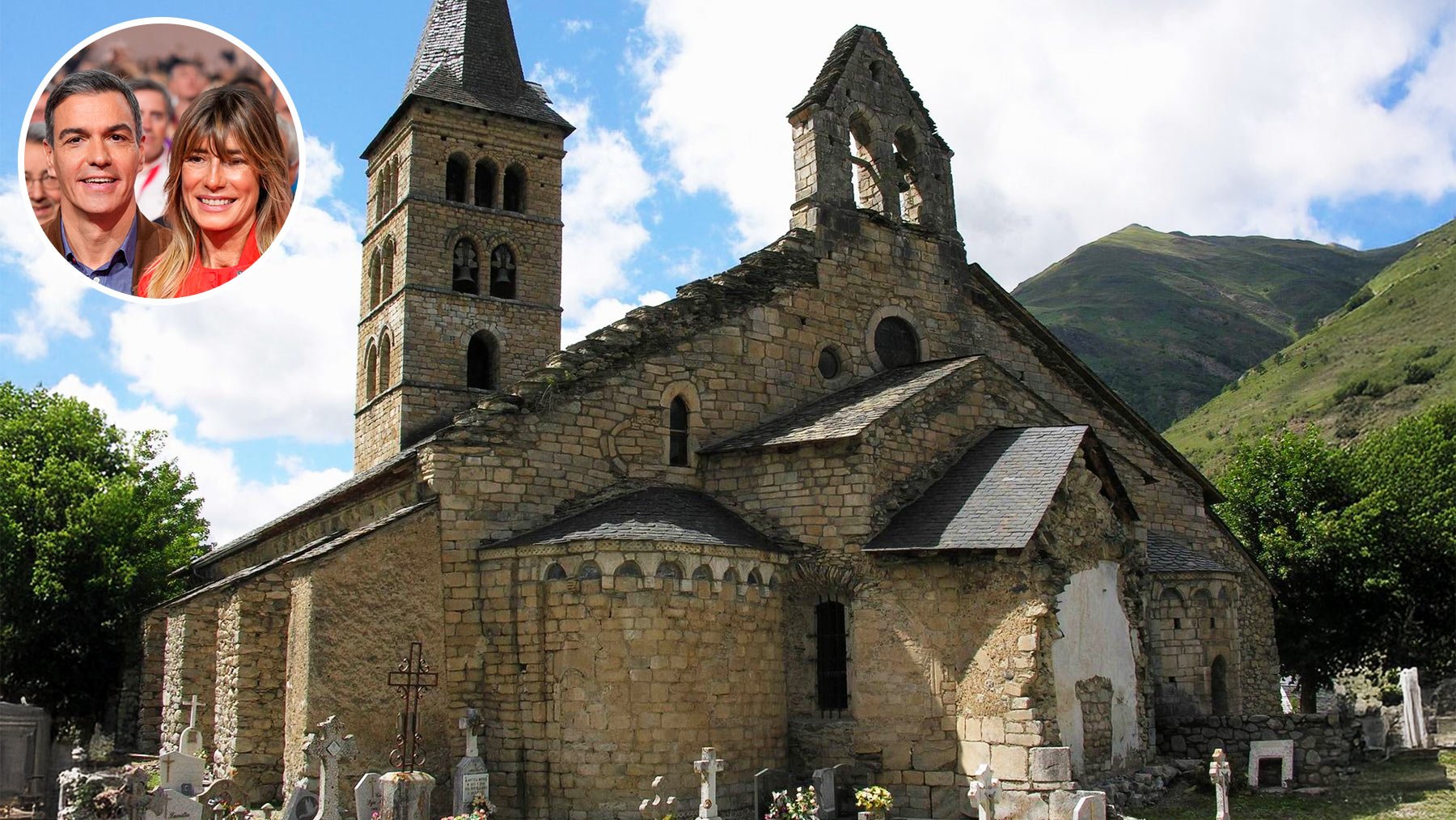 La iglesia románica de Artiés se abrió fuera de horario para que la visitaran Sánchez y Begoña