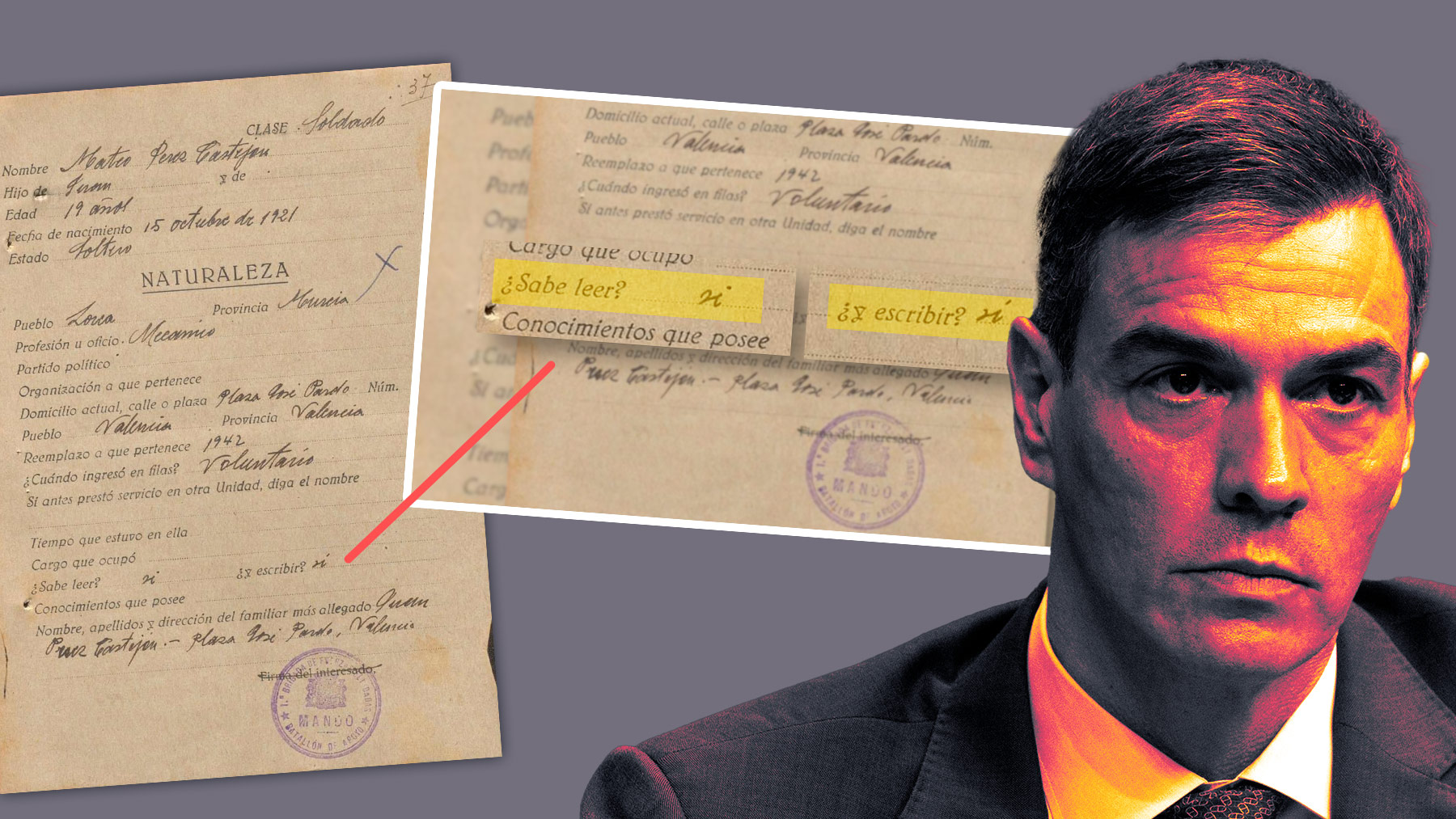 Sánchez dice que su abuelo franquista «no sabía leer ni escribir» pero este  documento demuestra que miente