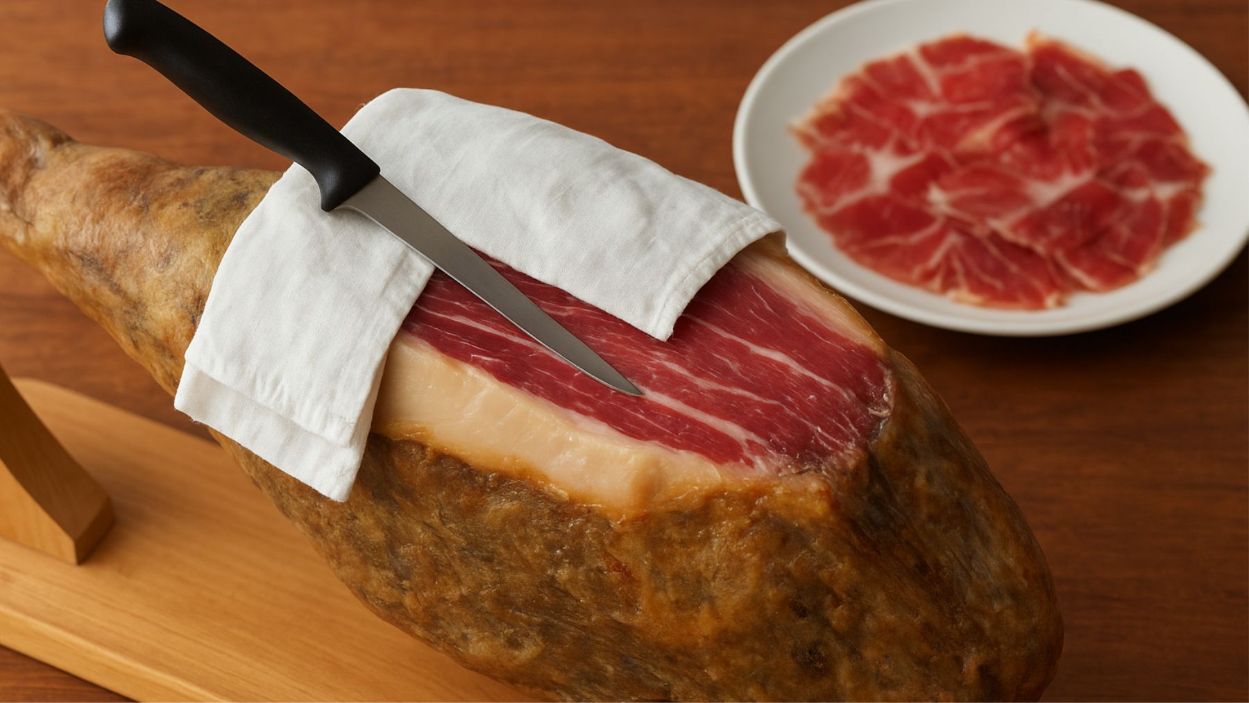 Recreación artística de un jamón cortado.