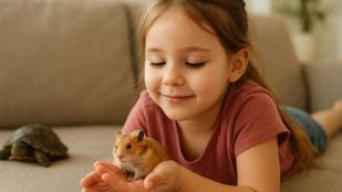 Hámsteres, tortuga, niños, animales