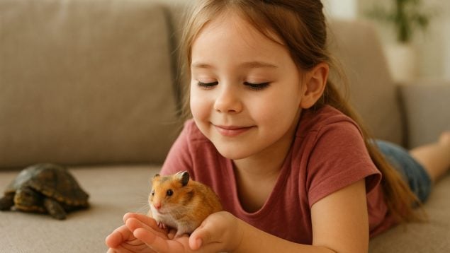 Hámsteres, tortuga, niños, animales