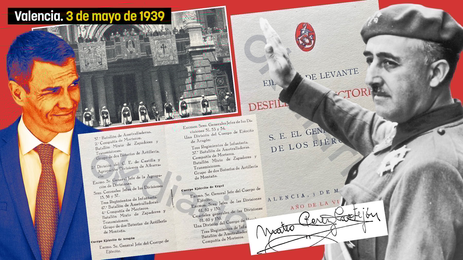 El abuelo de Sánchez rindió honores a Franco en el Desfile de la Victoria en Valencia en 1939