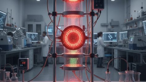 Ilustración ficticia del dispositivo que convierte el CO2 en combustible. Foto: ilustración propia.