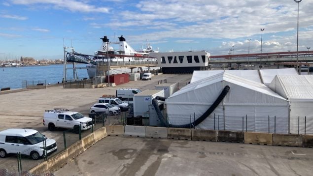 Las carpas de inmigrantes ya dan la primera bienvenida a los miles de cruceristas que llegan a Palma