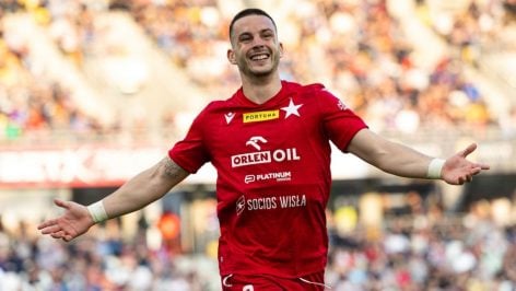 Rodado, celebrando un gol con el Wisla.