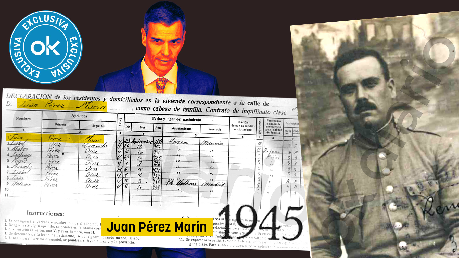 El bisabuelo de Sánchez se quitó el Castejón para huir de la Policía de Franco tras quebrantar su condena