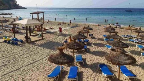 Hamacas y sombrillas en una playa de Palma.