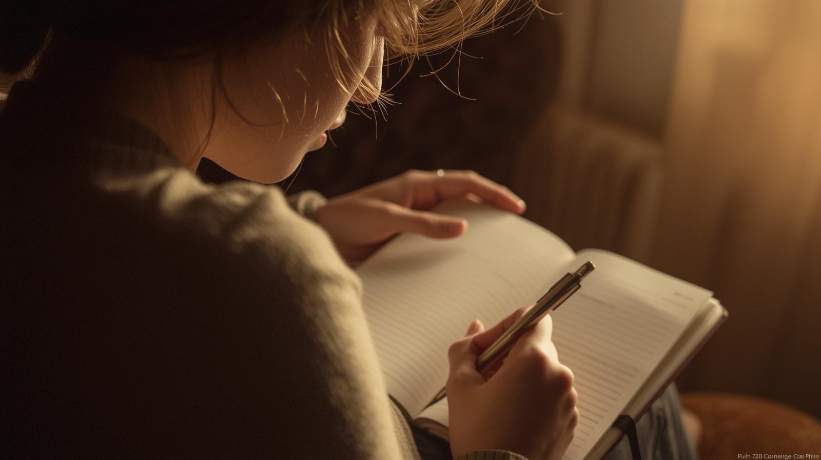 Persona escribiendo en un cuaderno como parte de un proceso emocional