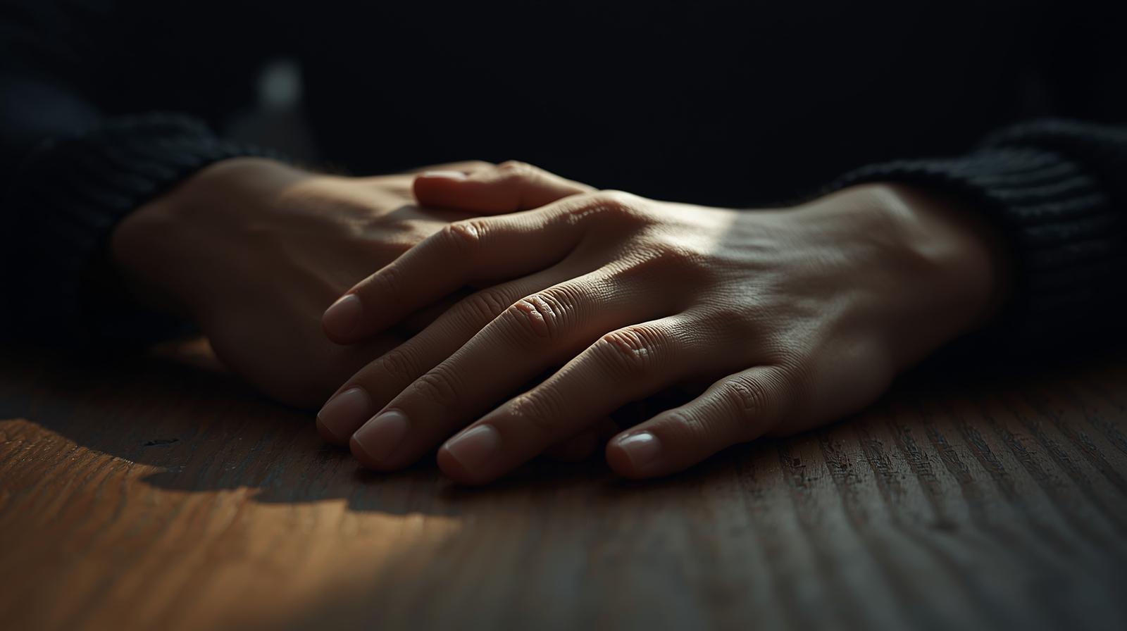 Manos apoyadas en una mesa simbolizando calma y claridad emocional