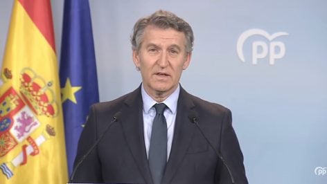 Alberto Núñez Feijóo, en su comparecencia desde Génova.