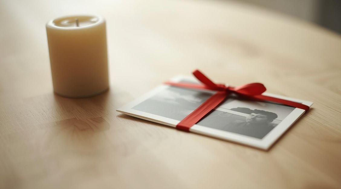 Elementos simbólicos como vela y cinta utilizados para representar un vínculo afectivo