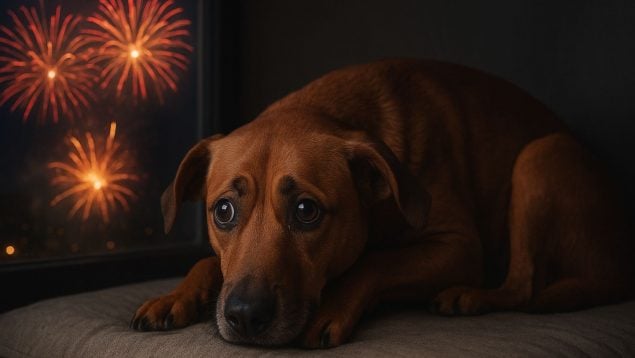 Perro, fuegos artificiales, mascota