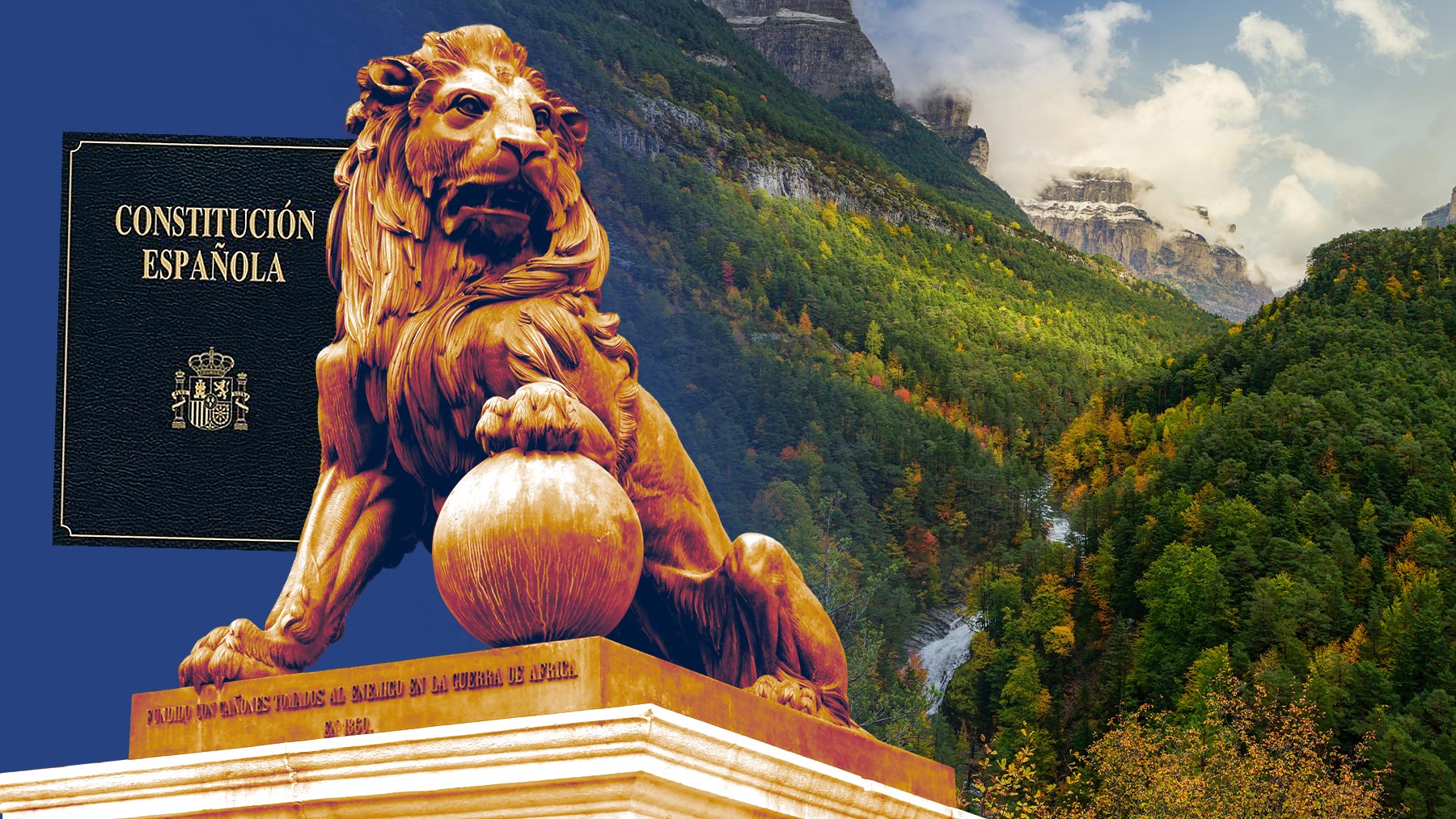 Uno de los leones del Congreso de los Diputados, la sede del poder legislativo, como bien apunta la Constitución de 1978.