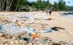 Desechos plásticos contaminando una playa.