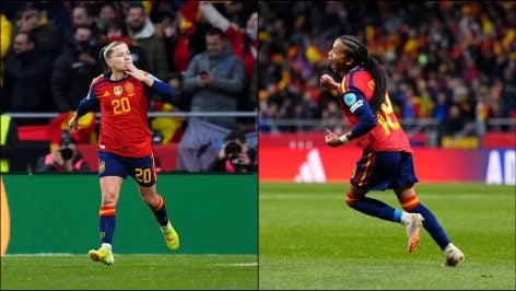 Claudia Pina y Vicky López, goles de España. (Getty)