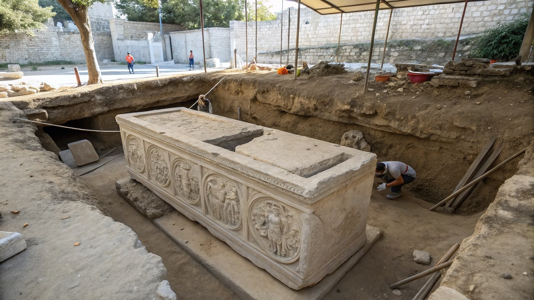 Estupor entre los arqueólogos tras levantar la tapa de un sarcófago romano que llevaba 1700 años sellado