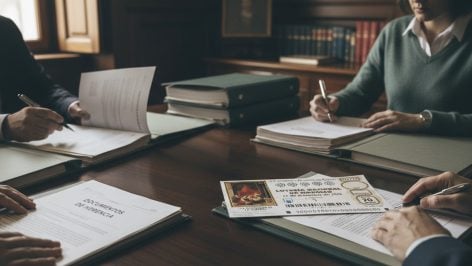 Una mesa de notaria con documentos de herencia. Foto: ilustración propia.