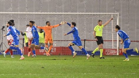 El Ourense celebra su gol contra el Girona. (EFE)