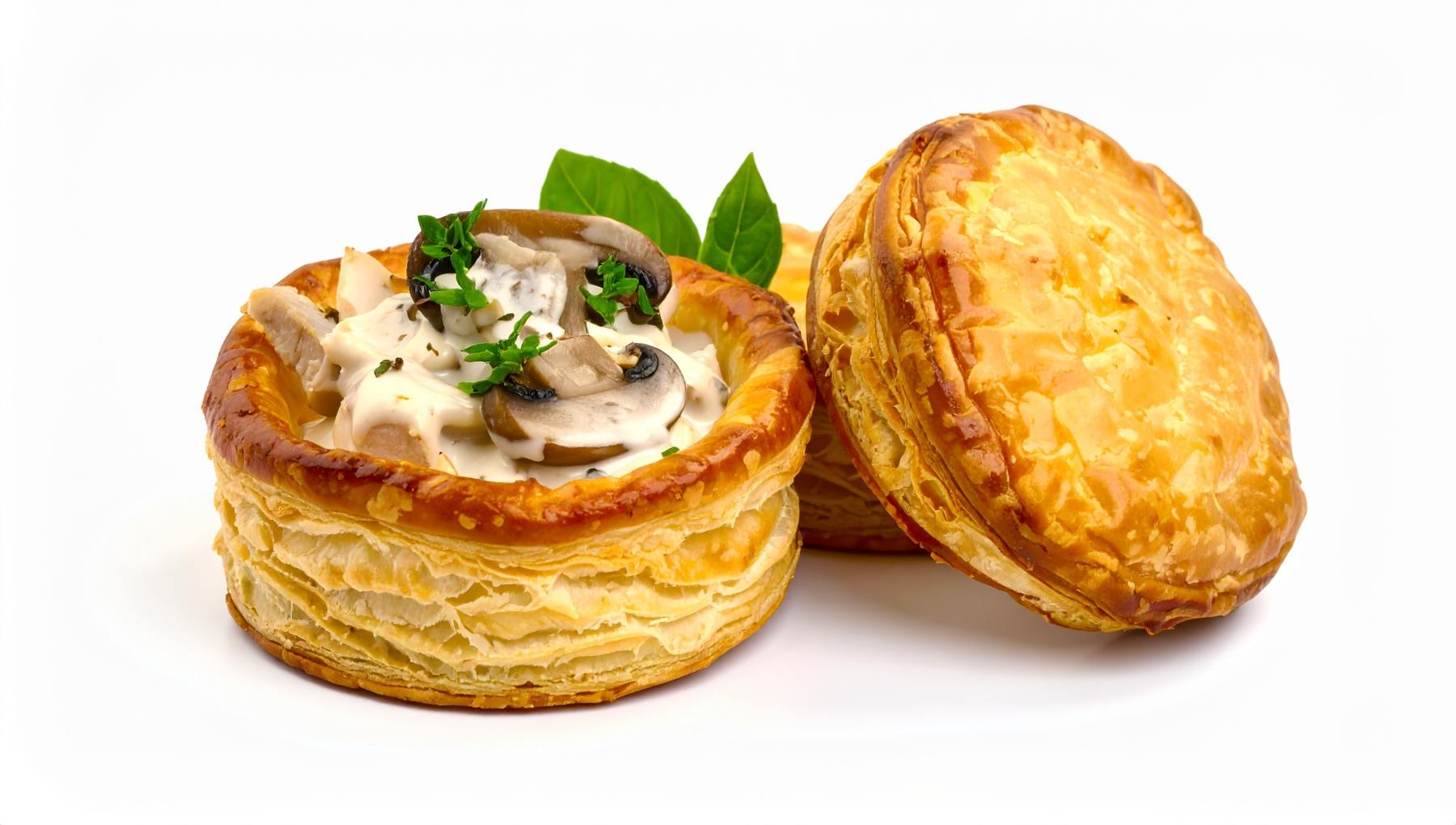 Volovanes de setas silvestres con crema de ajo negro