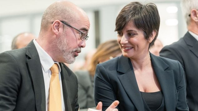 La ministra de Vivienda y Agenda Urbana, Isabel Rodríguez, y el delegado del Gobierno en Madrid, Francisco Martín, durante la presentación de la Entidad Estatal de Vivienda