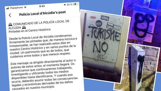 Oleada de vandalismo turismofóbico en el centro histórico de Alcúdia, en Mallorca