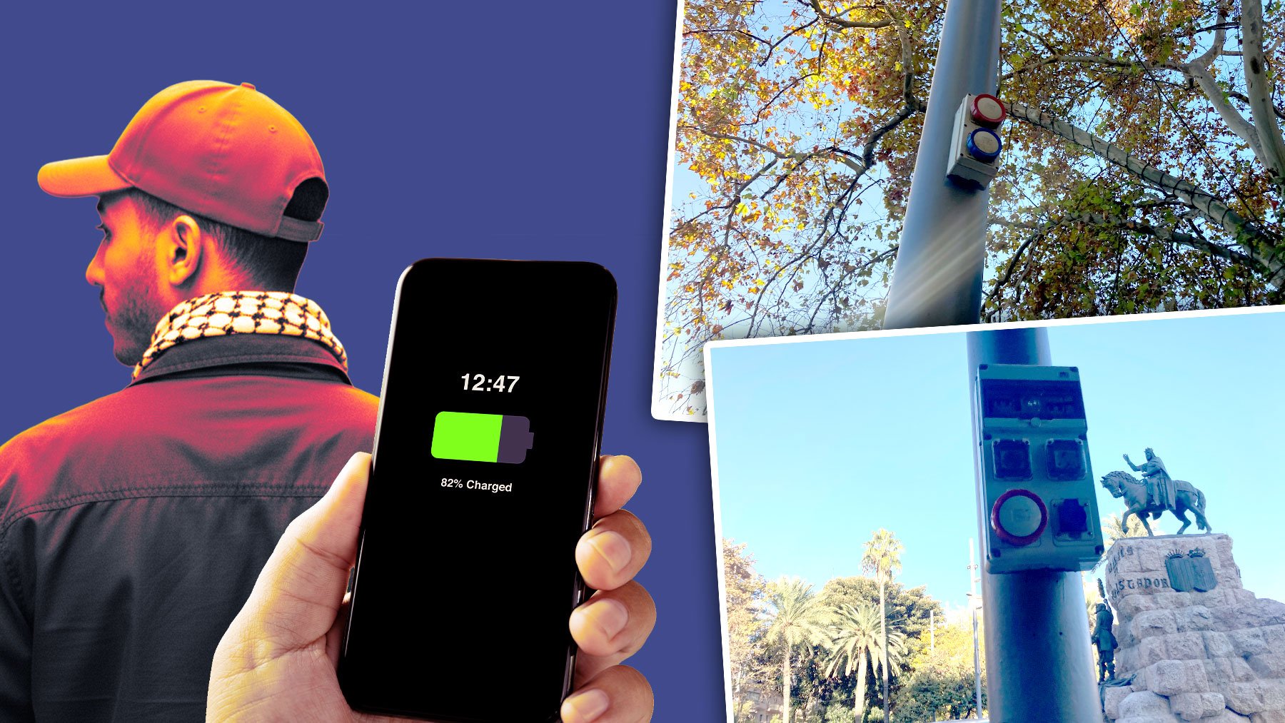 Eficaz solución para que los inmigrantes no carguen el móvil en la farola de la Plaza de España de Palma