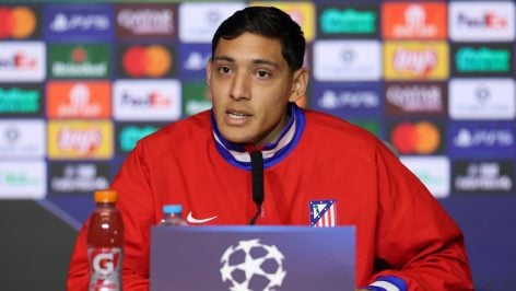 Nahuel Molina, jugador del Atlético, en rueda de prensa. (EP)