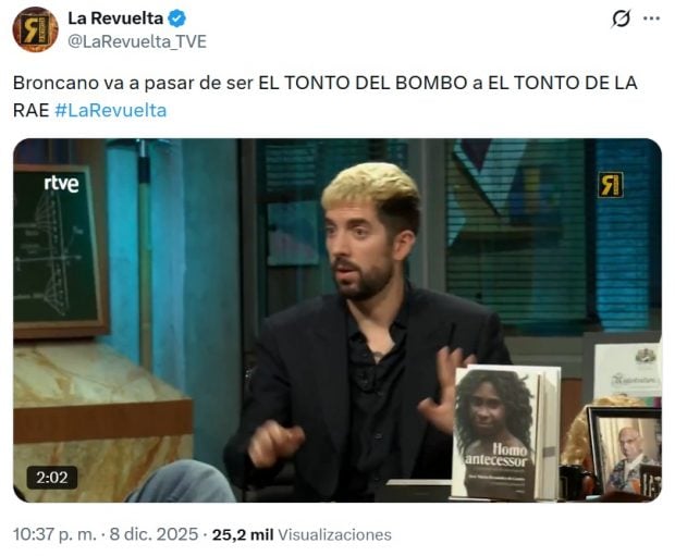 Captura de un tuit de La Revuelta (X).