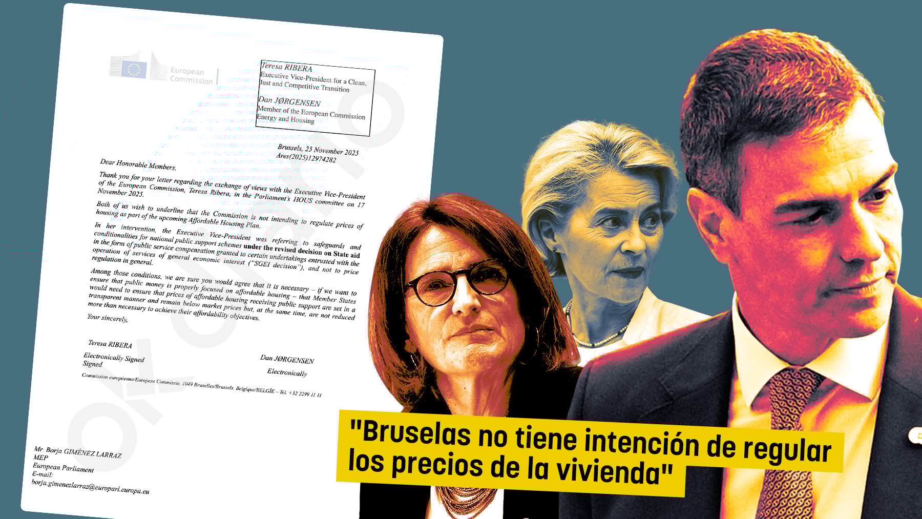 Bruselas rechaza por carta el plan de Vivienda de Sánchez: No hay intención de regular los precios