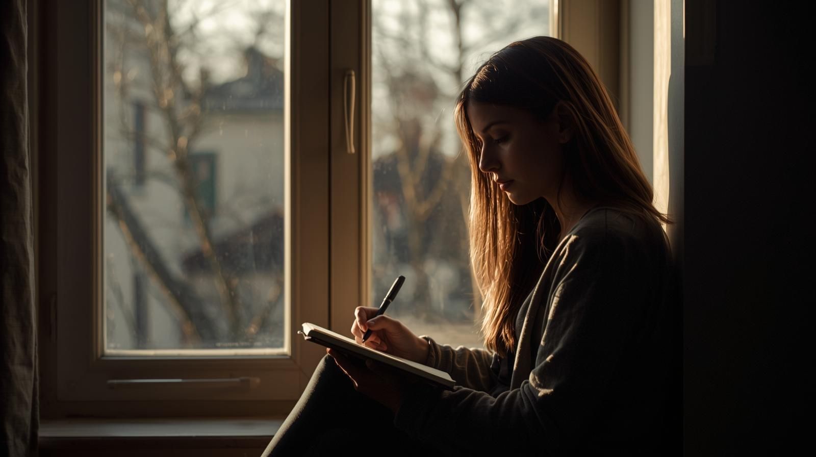 Persona escribiendo en un cuaderno junto a una ventana luminosa, simbolizando la búsqueda de claridad emocional antes de decidir sobre un amarre de amor
