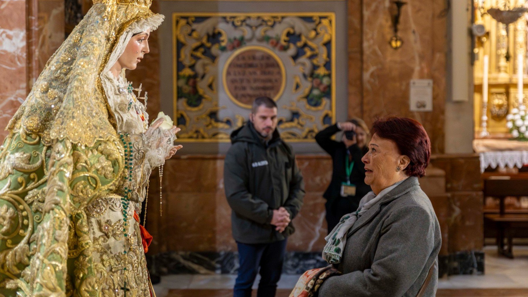 La Esperanza Macarena, tras la última restauración, este lunes en su basílica. (Hermandad de la Macarena)