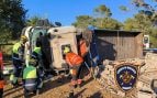 Herido grave un conductor al volcar su camión cargado de hormigón en la carretera de Porreres a Campos