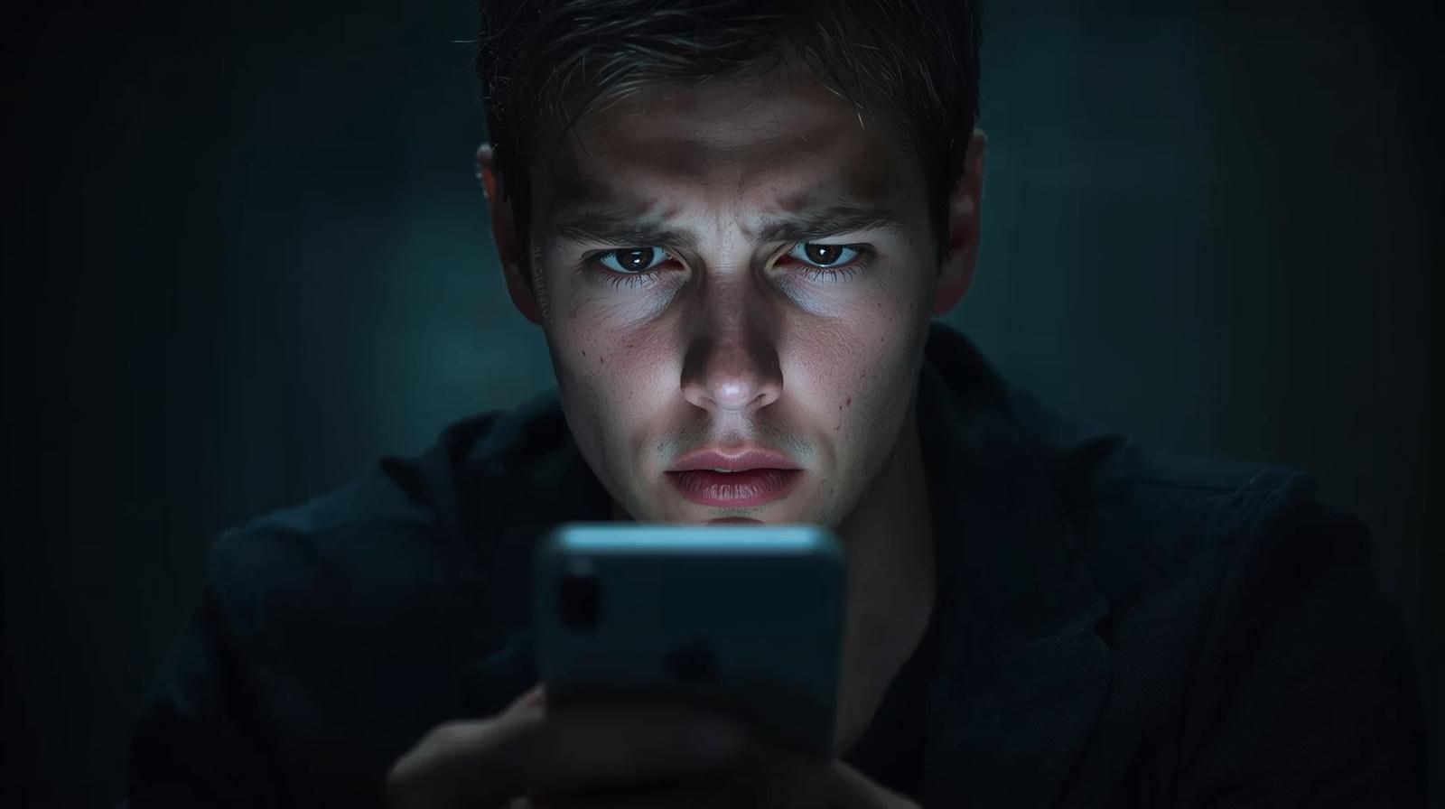 Persona mirando el móvil con gesto de duda, simbolizando el riesgo de confiar en promesas garantizadas sobre amarres de amor