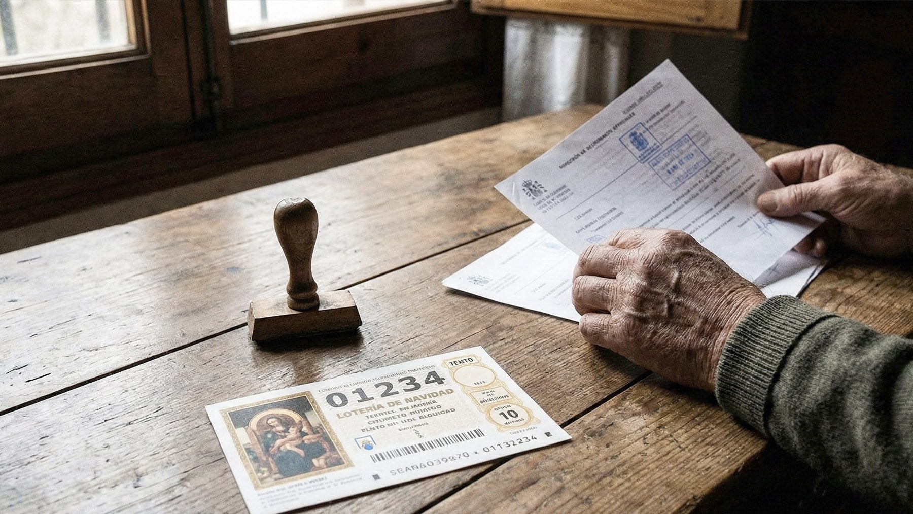 Persona verificando documentos oficiales junto a su décimo. Foto: ilustración propia.