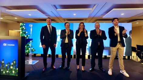 Miguel Tellado con Vicente Mompó, Pérez llorca y María José Catalá, este jueves, en Valencia.