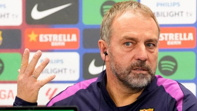 Hansi Flick en rueda de prensa con el FC Barcelona. (EFE)