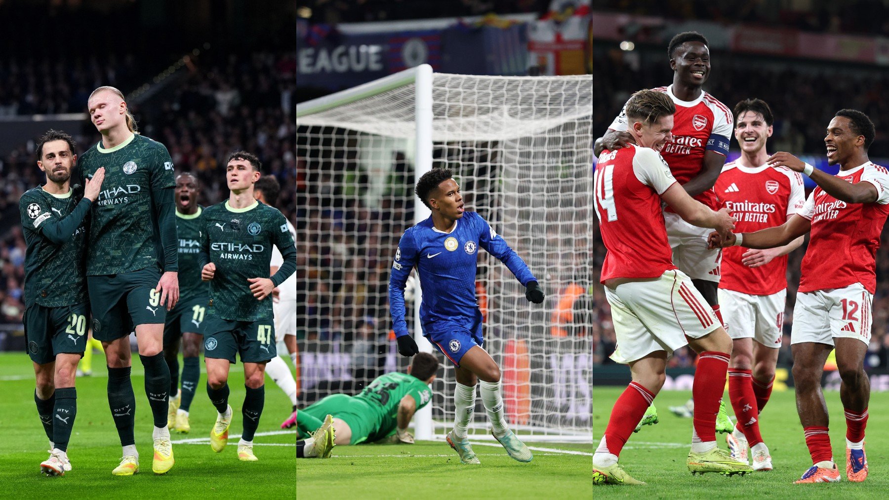 Los equipos Premier celebran sus tantos ante los clubes de la Liga en Champions. (Getty)